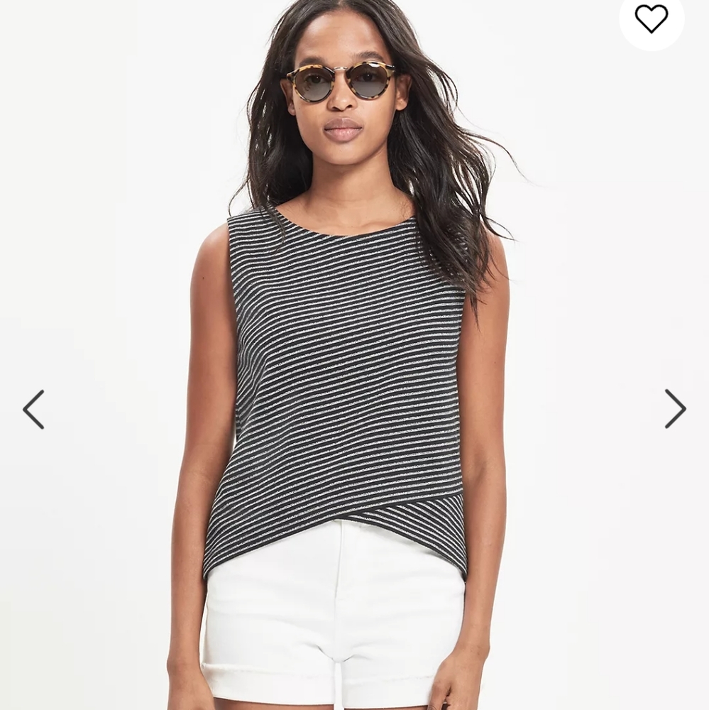 Madewell Striped Crossover Tank Top, Madewell Gray Navy Striped Cropped Tank